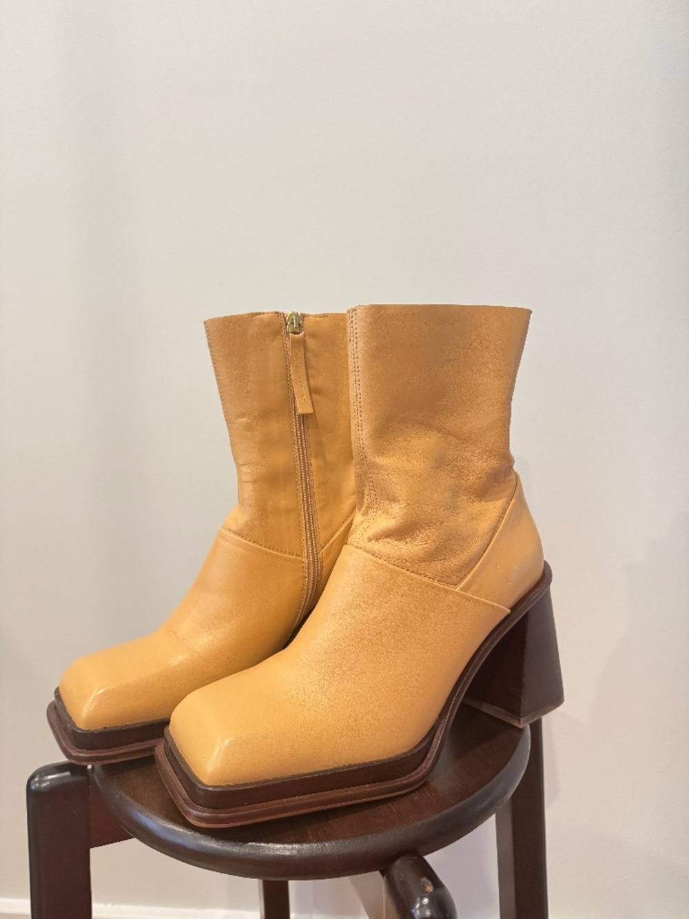 Genuine Leather Square Toe Boots